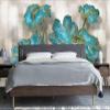 Tzxztt 3D Blue Floral Wallpaper with Gold Lines, Textured Silk, 300 x 210 cm view 3
