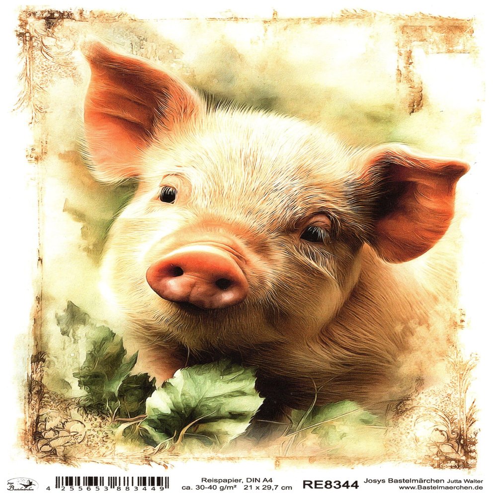 Josys Craft Fairy Rice Paper A4 Decoupage Collection - Piglet