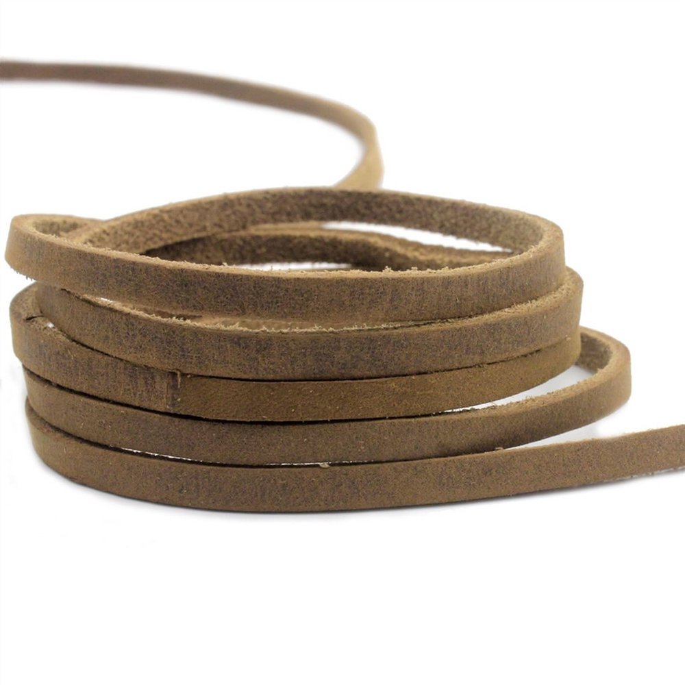 Flat Genuine Cowhide Leather Cord, 5 mm x 2 mm, Coated (Rustic)