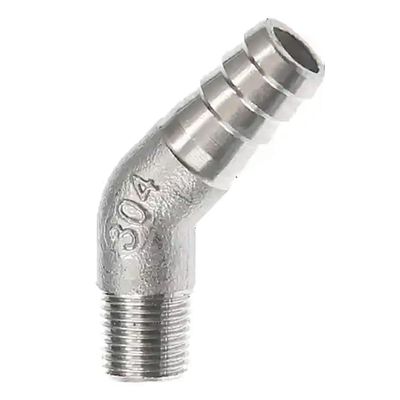 45° Stainless Steel Male-to-Hose Barb Elbow Fitting, 1/8-Inch Male Thread, 304 Stainless Steel, 1 Piece (1/8 in x 8 mm)