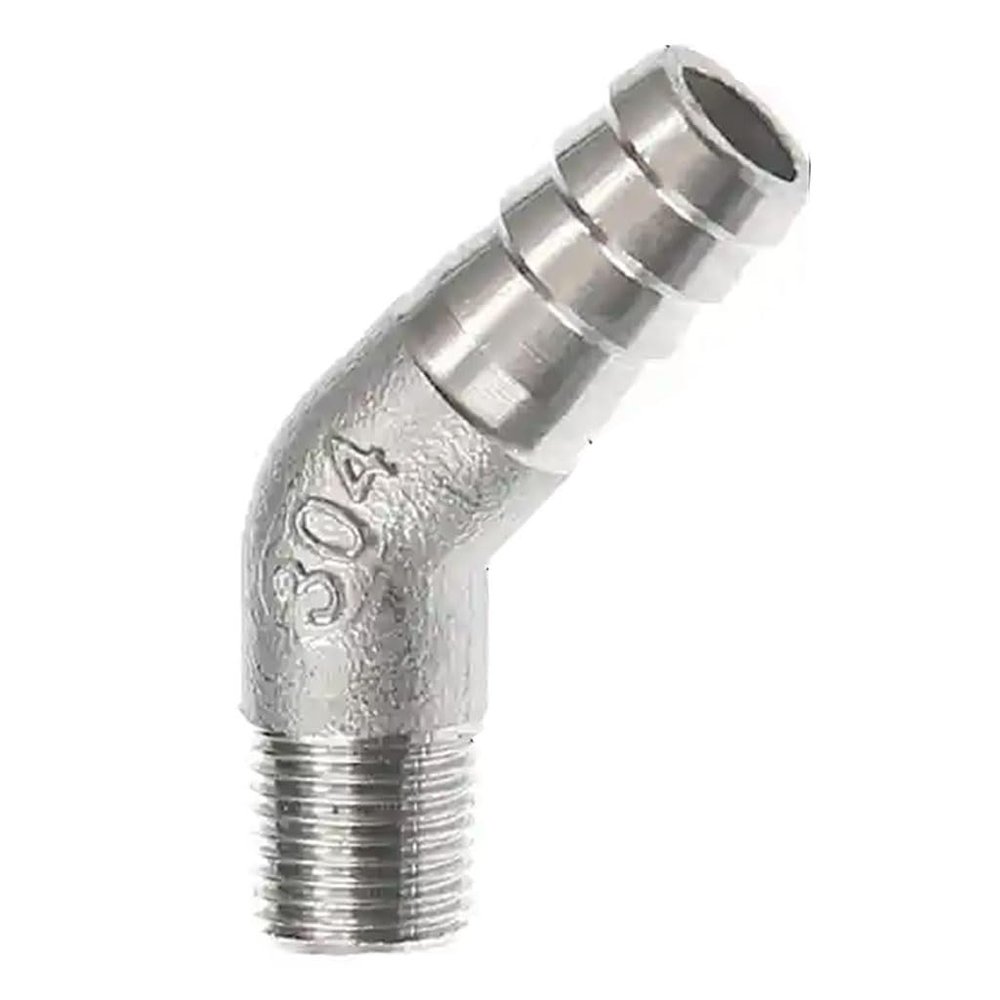 45° Stainless Steel Male-to-Hose Barb Elbow Fitting, 1/8-Inch Male Thread, 304 Stainless Steel, 1 Piece (1/8 in x 8 mm)