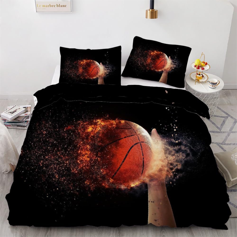 VULORA Kids' Basketball Bedding Set 135 x 200 cm, Microfiber, Reversible 3-Piece Set