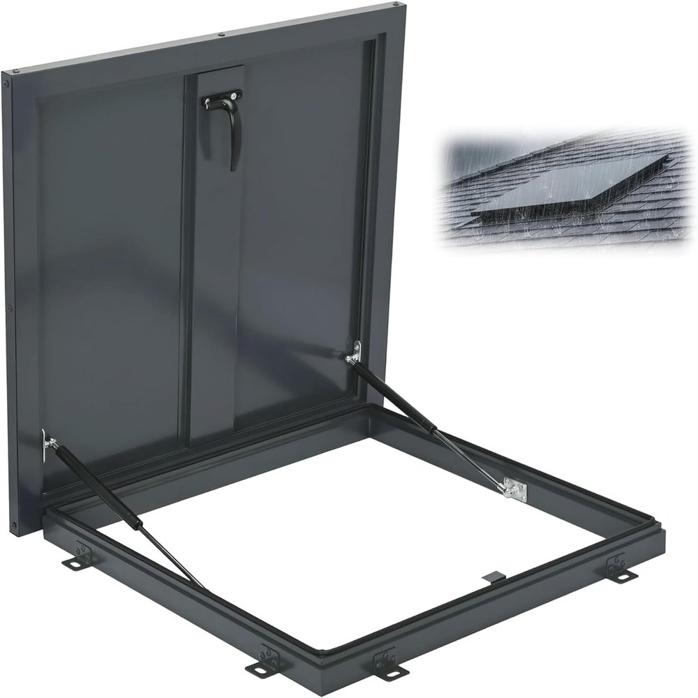 Securi-Trab cover made of galvanized steel with hydraulic support rods, 101.5 x 101.5 cm, roof hatch for enhanced safety and durability