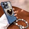 Blue Glitter Phone Case for Motorola Moto G53 with Heart Mirror, Rhinestone Trim and Beaded Wrist Strap view 2