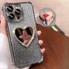 Blue Glitter Phone Case for Motorola Moto G53 with Heart Mirror, Rhinestone Trim and Beaded Wrist Strap view 4