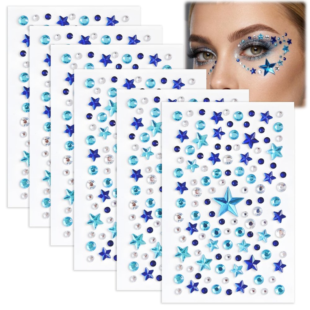 TLDBATICE 6 Sheets Glitter Stones for Face