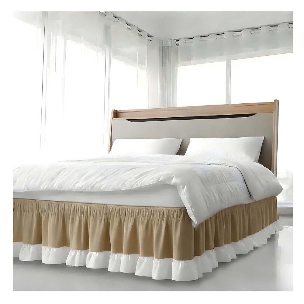 Ruffled Bed Skirt with Elastic, 100 x 200 + 38 cm, Khaki
