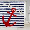AUWUUA Nautical Anchor Shower Curtain, 85 x 200 cm, Navy Blue Geometric Stripes view 1