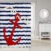 AUWUUA Nautical Anchor Shower Curtain, 85 x 200 cm, Navy Blue Geometric Stripes view 2