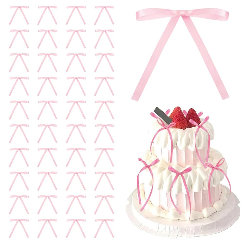 Yeenano Pink Bow Cake Decorations, 40 PCS