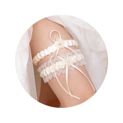 Wedding Garter Set for Bride, 2PCS Lace Elastic Garter with Pearls