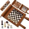 Woodronic Magnetic Chess, Checkers & Backgammon Set, 3-in-1 Portable Travel Game for 2 Players, Brown view 1
