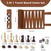 Woodronic Magnetic Chess, Checkers & Backgammon Set, 3-in-1 Portable Travel Game for 2 Players, Brown view 3