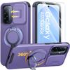 AOUIA Case for Samsung Galaxy A37/A36/A56 5G with 2 Tempered Glass Screen Protectors, Camera Cover, 360° Rotating Ring Stand, Military-Grade Drop Protection, Purple view 1