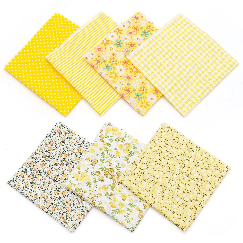 OVBOVA 7-Piece Cotton Fabric Squares 25x25 cm