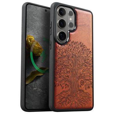 Carveit Wooden Cover for Galaxy S26 Ultra, Plum-Colored Hand-Drawn Design