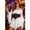 Women's Pirate Costume Set with Off-Shoulder White Dress, Corset, Headscarf and Waist Scarf view 2