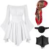 Women's Pirate Costume Set with Off-Shoulder White Dress, Corset, Headscarf and Waist Scarf view 3