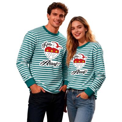 Men's Red and White Striped Long-Sleeve Carnival Top, Round Neck, Slim Fit, Y2K Style, Dark Green, XL