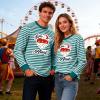 Men's Red and White Striped Long-Sleeve Carnival Top, Round Neck, Slim Fit, Y2K Style, Dark Green, XL view 2
