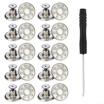 Metal Jeans Buttons, 17 mm, Brass, Replacement Screw Rivets for Pants, Jackets, and Crafts, No Sewing DIY Kit