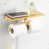 Brushed Gold Bathroom Accessory Set with Shelf, Towel Holder, Toilet Brush Holder and Double Toilet Paper Holder view 1