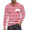 Men's Red and White Striped Long-Sleeve Crewneck Party Top, XL view 1