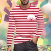 Men's Red and White Striped Long-Sleeve Crewneck Party Top, XL view 2