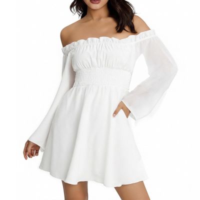 Women's Chiffon A-Line Purple Rapunzel Costume Dress, White Carnival Dress, Solid Color, Square Neck, Slim Fit, Long Sleeve, Spring/Summer Cocktail Dress