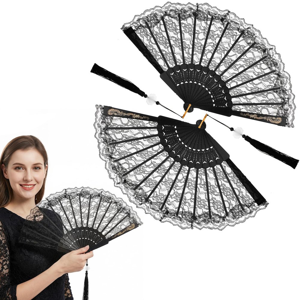 2 Pack Vintage 1920s Lace Hand Fans
