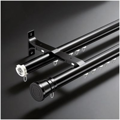 Double Curtain Rod Track, Heavy-Duty Wall-Mount Rail, Black, 3.28 ft/100 cm