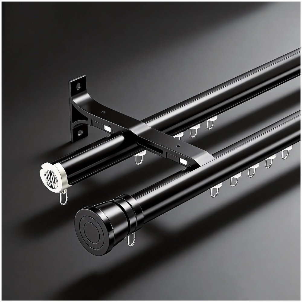 Double Curtain Rod Track, Heavy-Duty Wall-Mount Rail, Black, 3.28 ft/100 cm