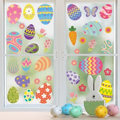 Easter Window Stickers with Colorful Eggs - 70 Pcs Self-Adhesive