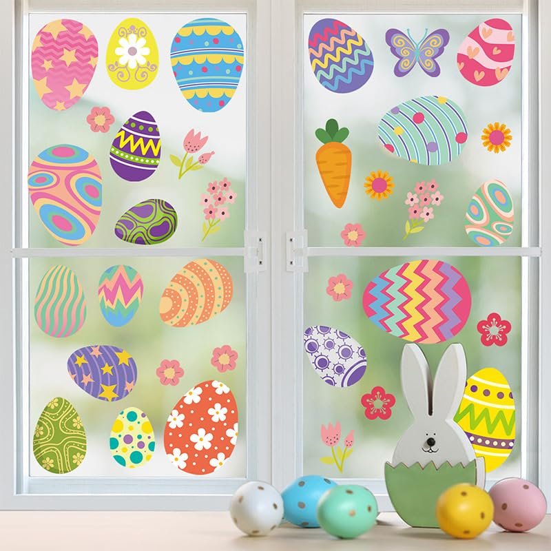 Easter Window Stickers with Colorful Eggs - 70 Pcs Self-Adhesive