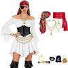 Women's Pirate Costume Set, Off-Shoulder Dress with Corset, Headscarf and Waist Sash view 1