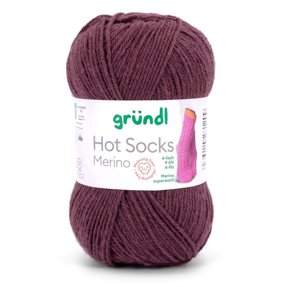 Gründl Hot Socks Merino Sock Yarn, 4-Ply, 50 g / 200 m, Solid Color, 24 Chocolate Brown