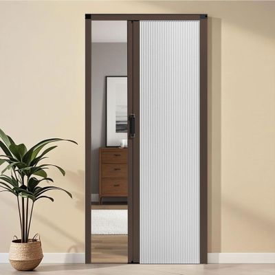 Custom-Size Folding Door, Interior Accordion Sliding Door with Aluminum Alloy Frame, No-Drill Installation, White