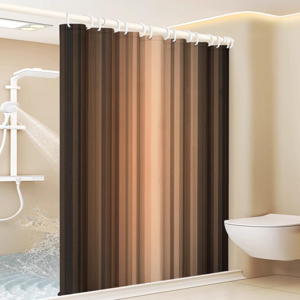 AUWUUA Brown and Beige Vertical Stripe Shower Curtain, 200 x 180 cm (W x H), Modern Minimalist Design, Waterproof Fabric with Hooks