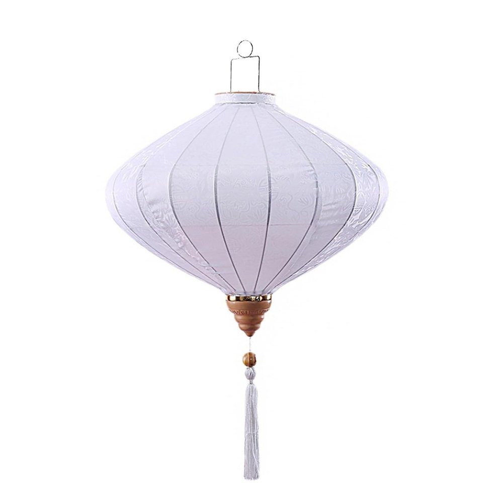 Traditional Oval Silk Lantern, 12-Inch White Chinese Lantern, Waterproof, for Indoor and Outdoor Hanging, Triangle
