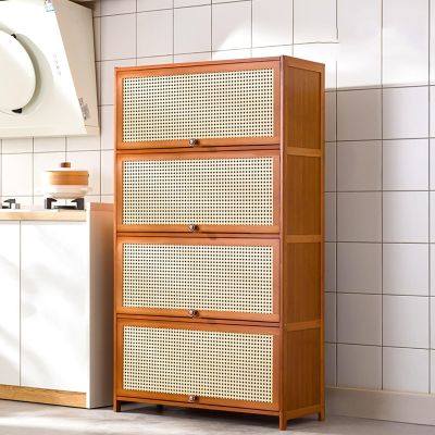 Multifunctional Wooden Credenza, Freestanding Ventilated Storage Cabinet with 5 Shelves, for Living Room, Kitchen or Dining Room (H 140 cm)