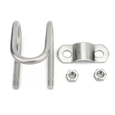 304 Stainless Steel Double U-Shaped Cross Pipe Clamp, M6 × 32 × 32