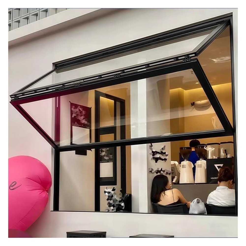 le Concess 85 Folding Service Window with Safety Lock, Aluminum, F-Bracket, 100 x 100 cm
