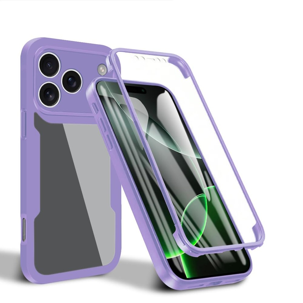 Case for Realme 15/Realme 15 Pro with Built-In Tempered Glass Screen and Camera Protectors, 360° Shockproof Full-Body Case - Purple