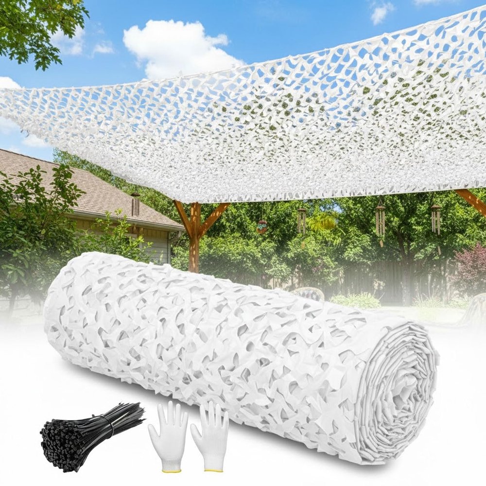 Military Camouflage Net 1.5x2, 4x4, 6x7, 8x8, 10x10, 12x20 m, 150D Oxford Fabric, Waterproof Woodland Camo Net, White (W6xH19 m)