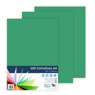 RAYLU PAPER A4 Construction Paper, 100 Sheets, 180 gsm, 210 x 297 mm, Green Billiard