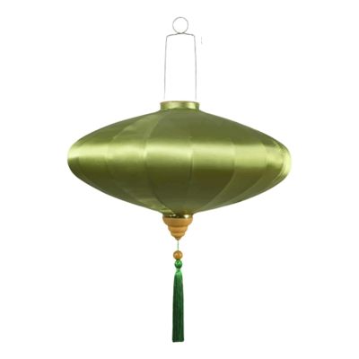 Traditional Oval Silk Lantern, Chinese Hanging Lantern, Multicolor, 30.5 × 45.7 cm, Green, 18 in