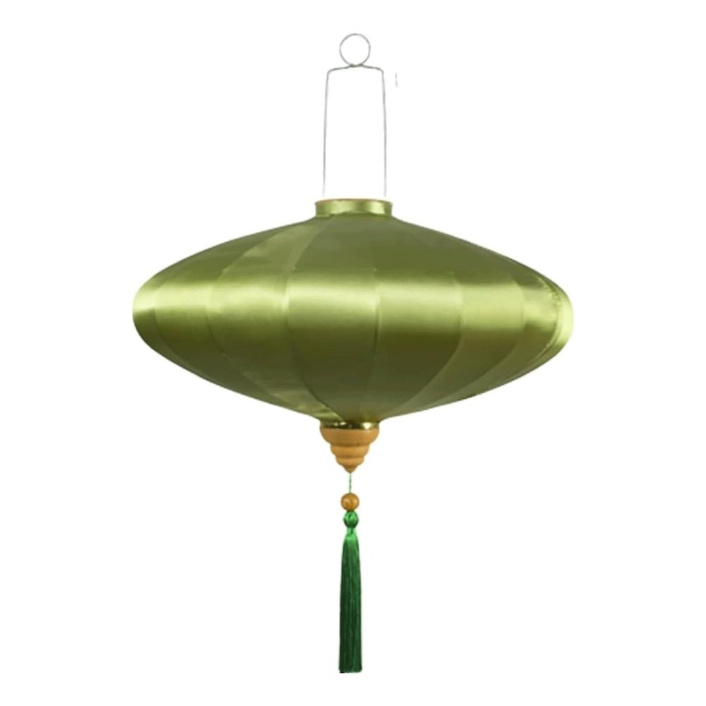 Traditional Oval Silk Lantern, Chinese Hanging Lantern, Multicolor, 30.5 × 45.7 cm, Green, 18 in