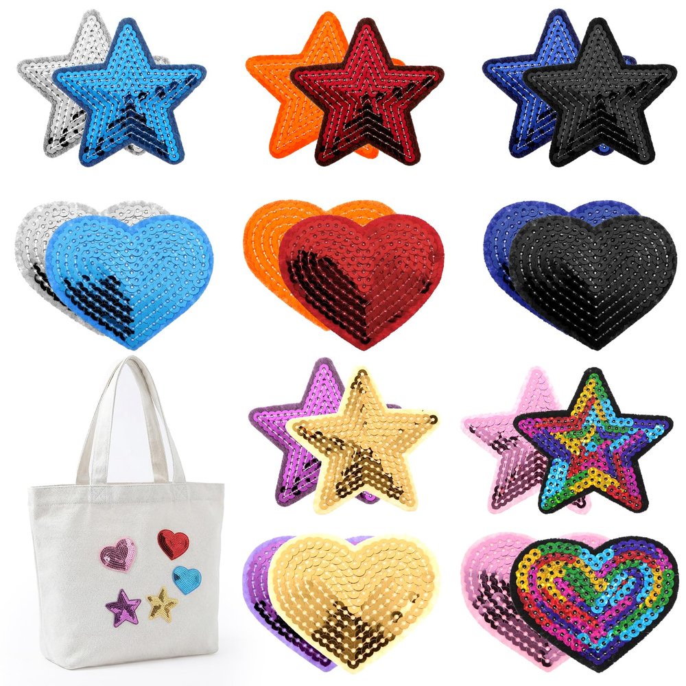 20 Iron-On Patches - Star & Heart Designs