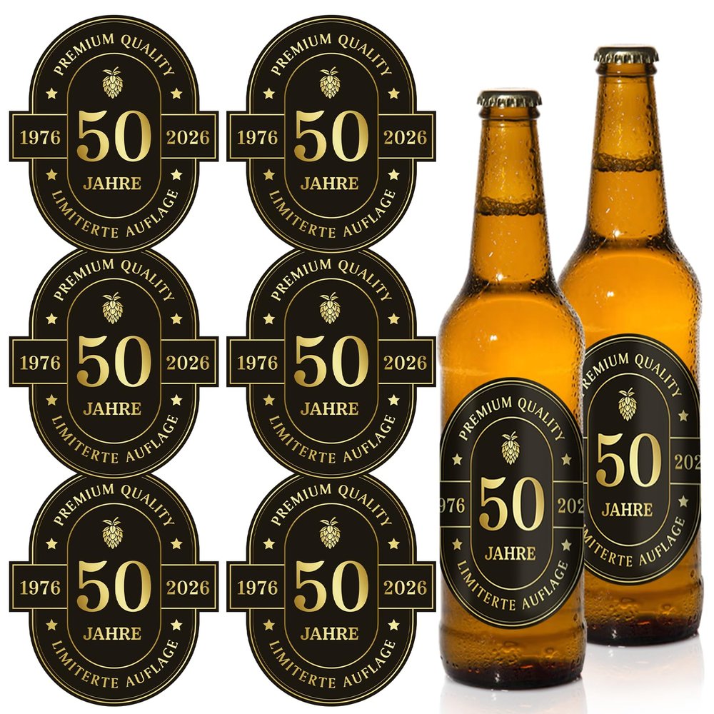6 Pack Bottle Labels 50th Birthday
