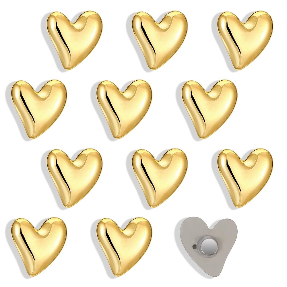 12 Gold Heart Refrigerator Magnets